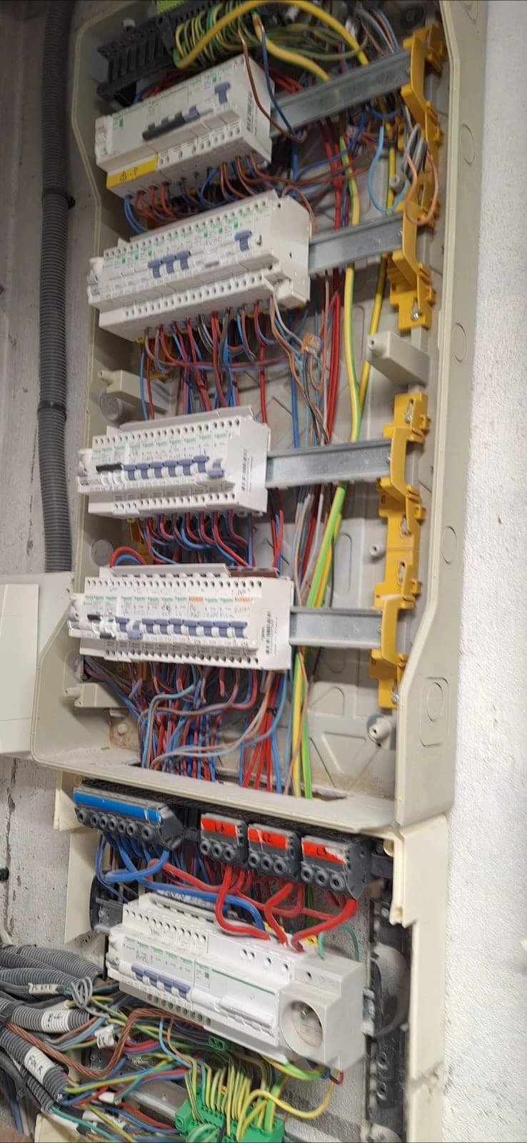 Armoire électrique réorganisée — repérage des circuits et mise aux normes